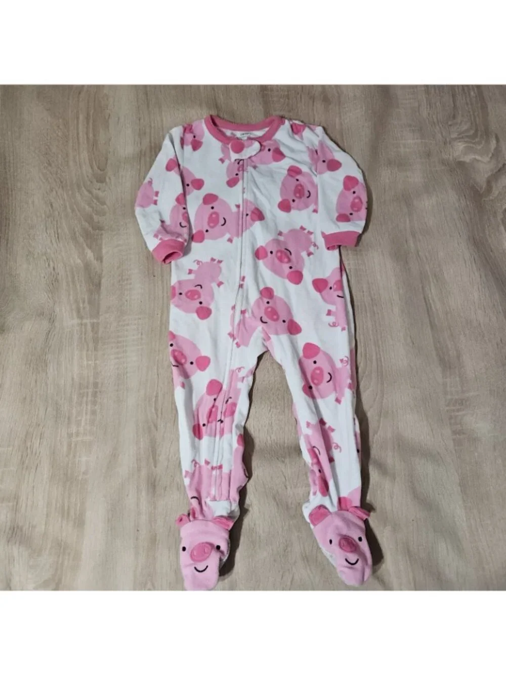 Lot Of 3 Fleece Footed Pajamas Pjs Girls Size 18 Months Carters Cozy Pig Love